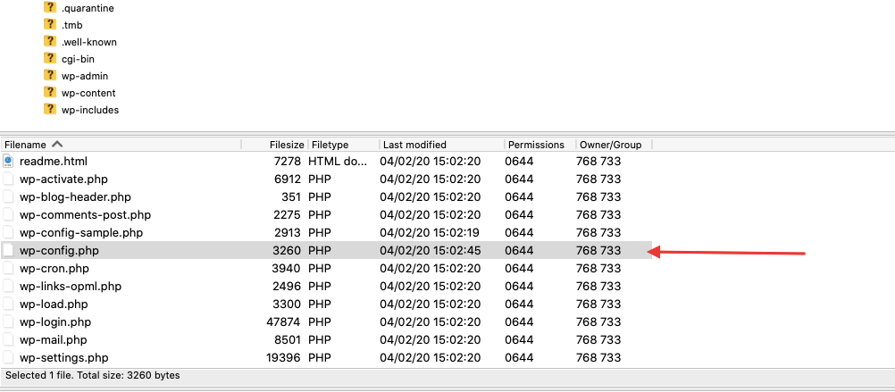 wp-config file location