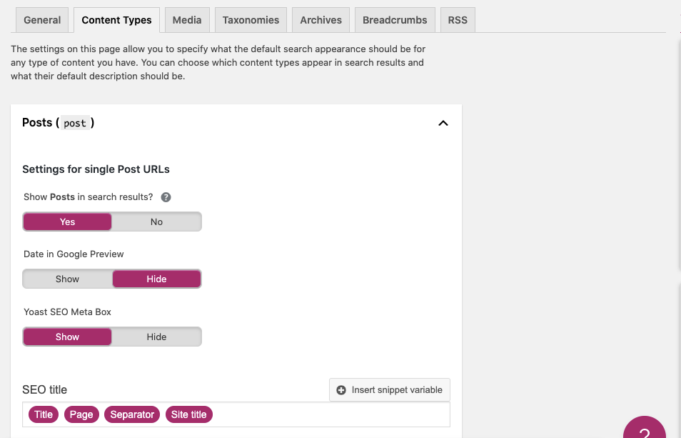 WordPress Yoast SEO Content Type Tab