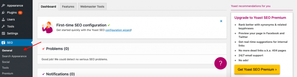 WordPress Yoast SEO General Settings