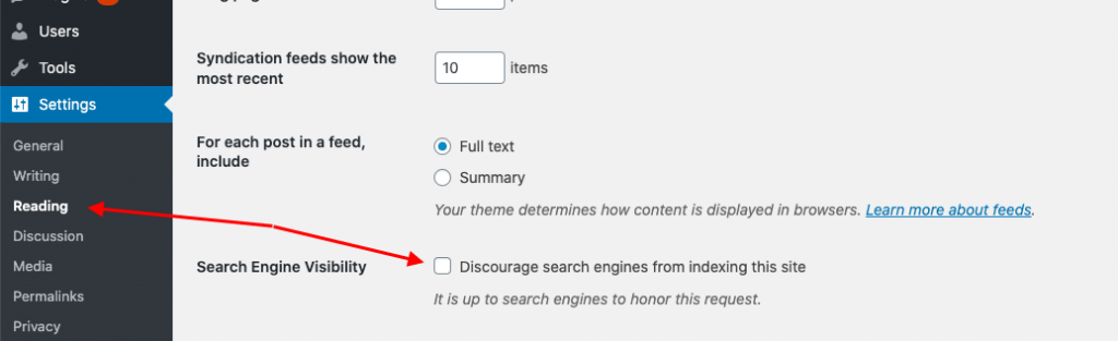 Website Visibility Settings