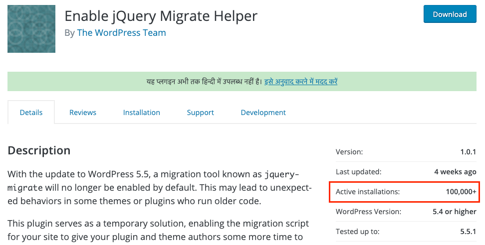 Enable jQuery Migrate Helper